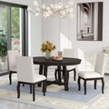 5-Piece Round Dining Table and Upholstered Chair Set with Shelf E16437