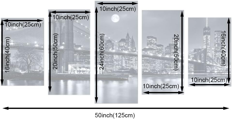 Black and White 5 Pc Framed Canvas Cityscape Wall Art G913354