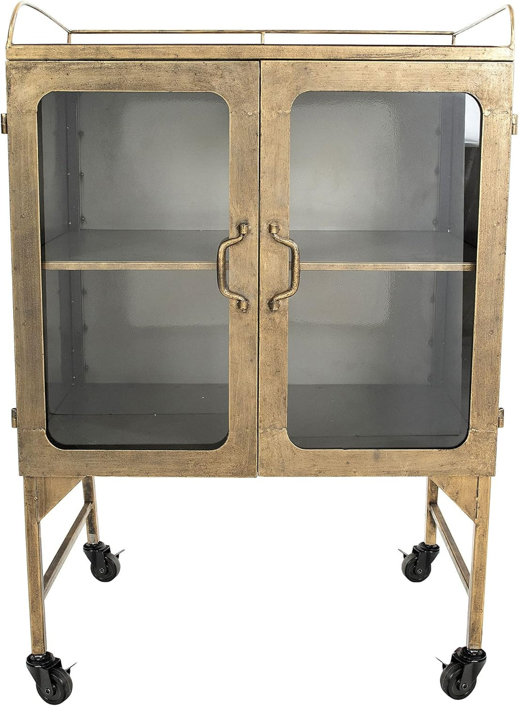 Metal Cabinet with Caster Wheels & Glass Doors Y563