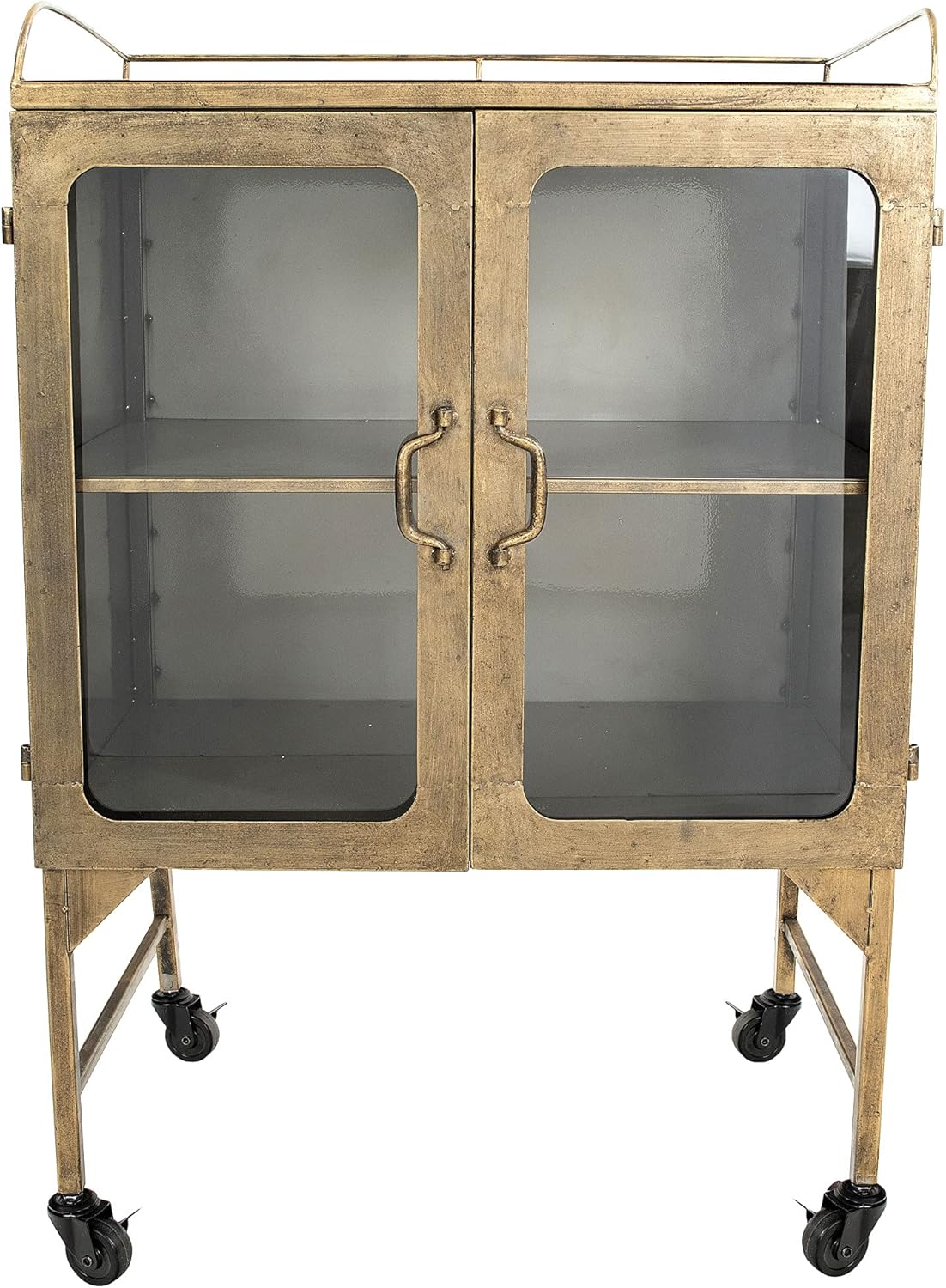 Metal Cabinet with Caster Wheels & Glass Doors Y563