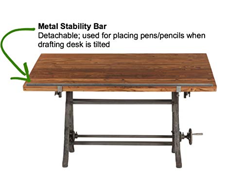 Adjustable Height Drafting Table with Iron Cast Base and Reclaimed Mango Wood Table Top N7377