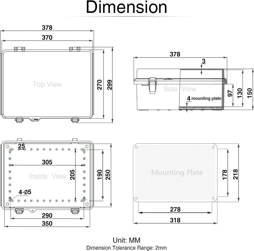 Hinged Cover Stainless Steel Latch Junction Box with Mounting Plate, ABS Plastic IP67 Waterproof Grey K3958