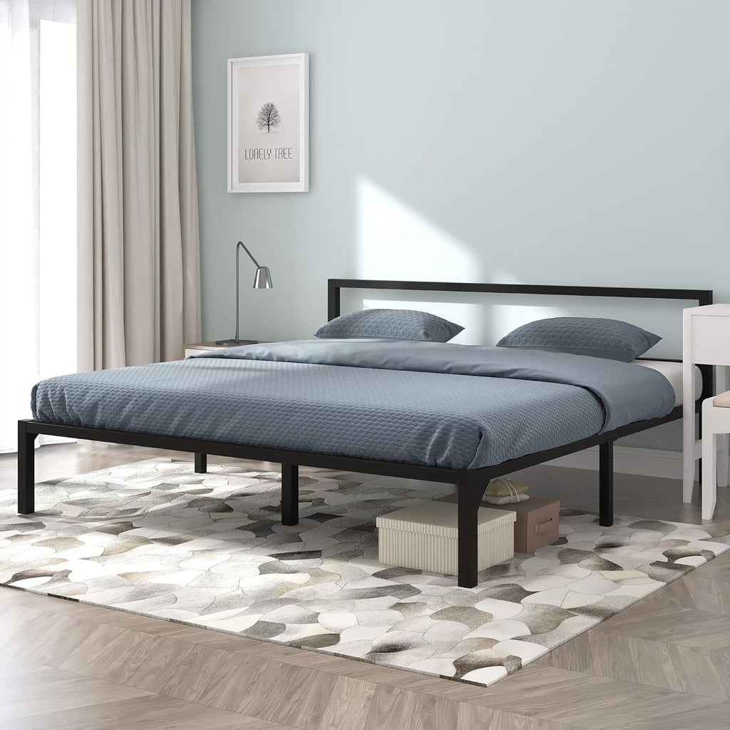Full Size Black Metal Platform Bed Frame with Headboard Y89521