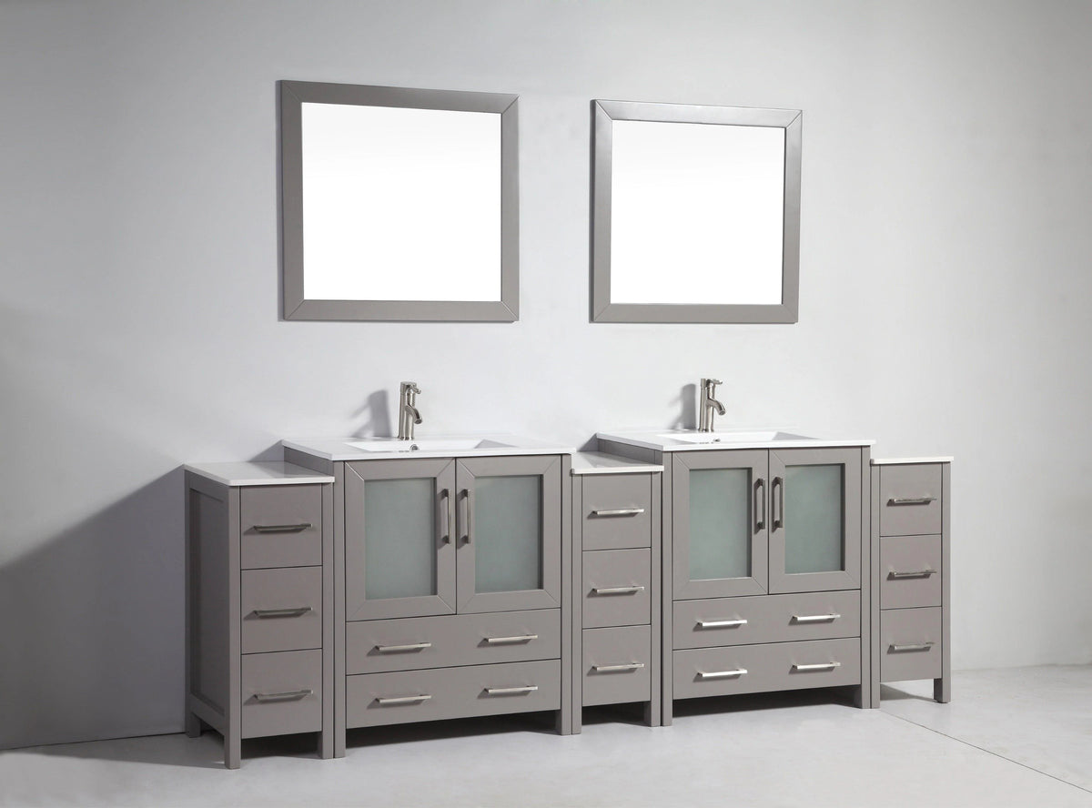 Grey Double Sink Vanity Cabinet with Ceramic Sink & Mirror E803