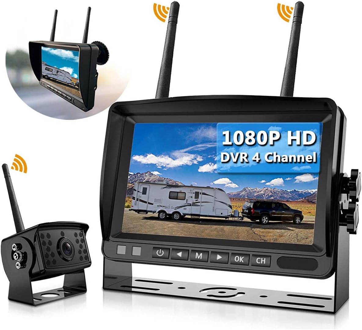 Wireless Backup Camera IP69 Waterproof 170° Wide View Angle HD 1080P with 7 Monitor U2938
