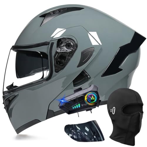 Bluetooth Modular Motorcycle Helmet, DOT Approved Flip Up Full Face Dual Visor Helmet with Dual Speakers and Microphone B32540