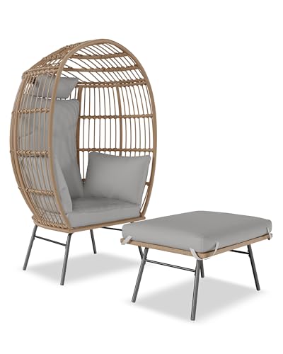 Oversized Rattan Egg Chair with Ottoman and Cushion M819184