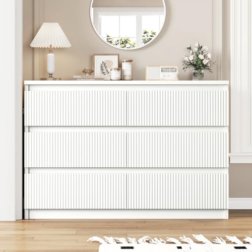 White 6 Drawer Wood Dresser B179660