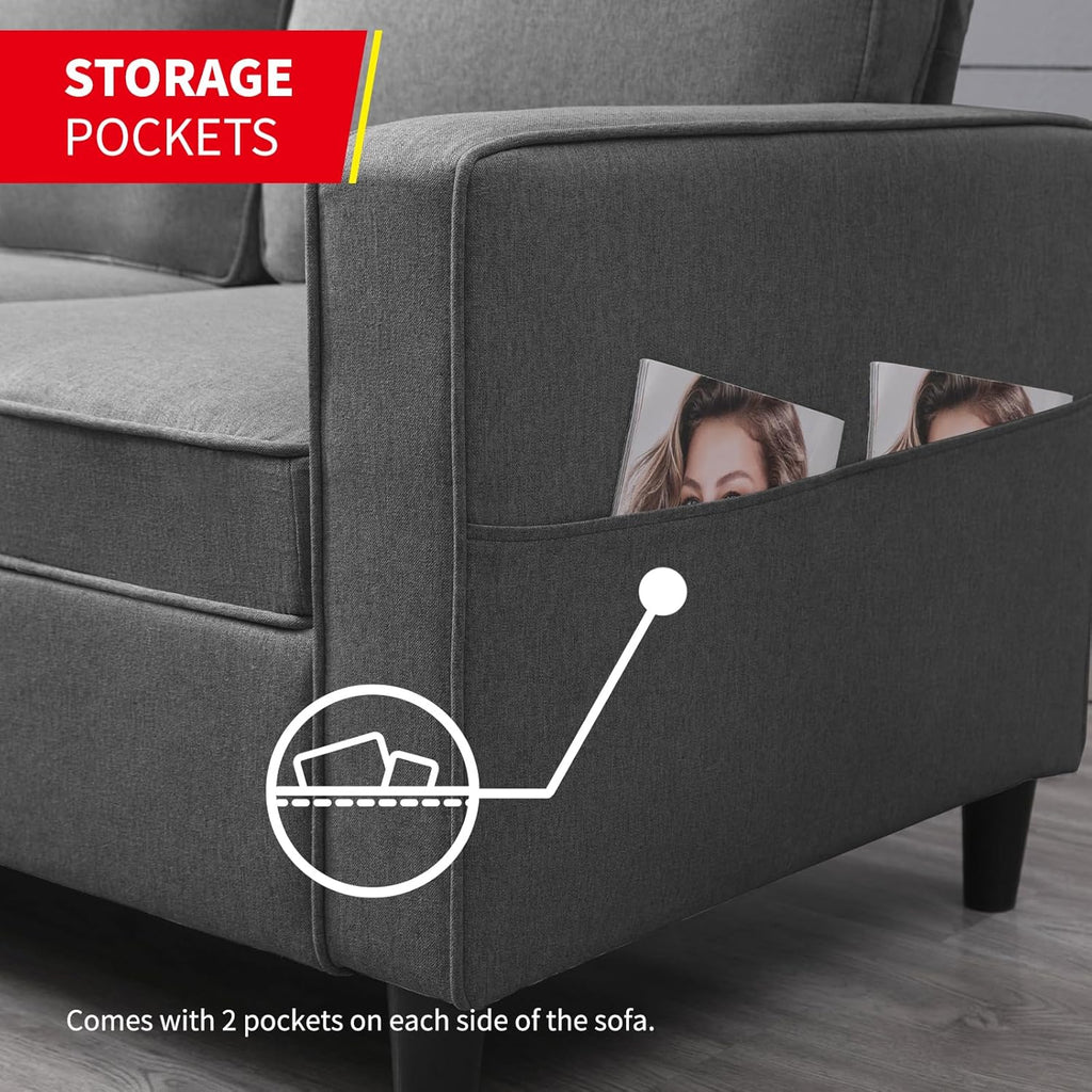 3 Piece Modular Sectional Sofa Set with Storage Ottoman (Dark Gray) S25563