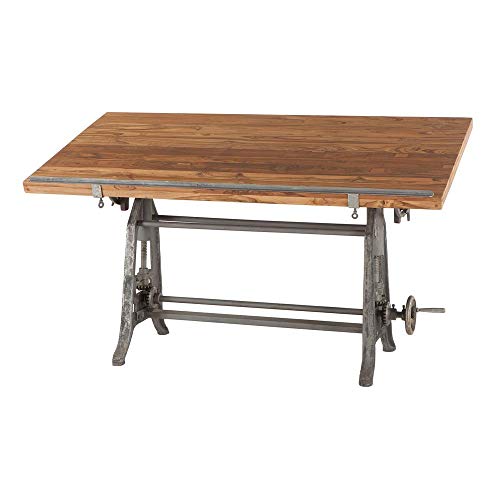 Adjustable Height Drafting Table with Iron Cast Base and Reclaimed Mango Wood Table Top N7377