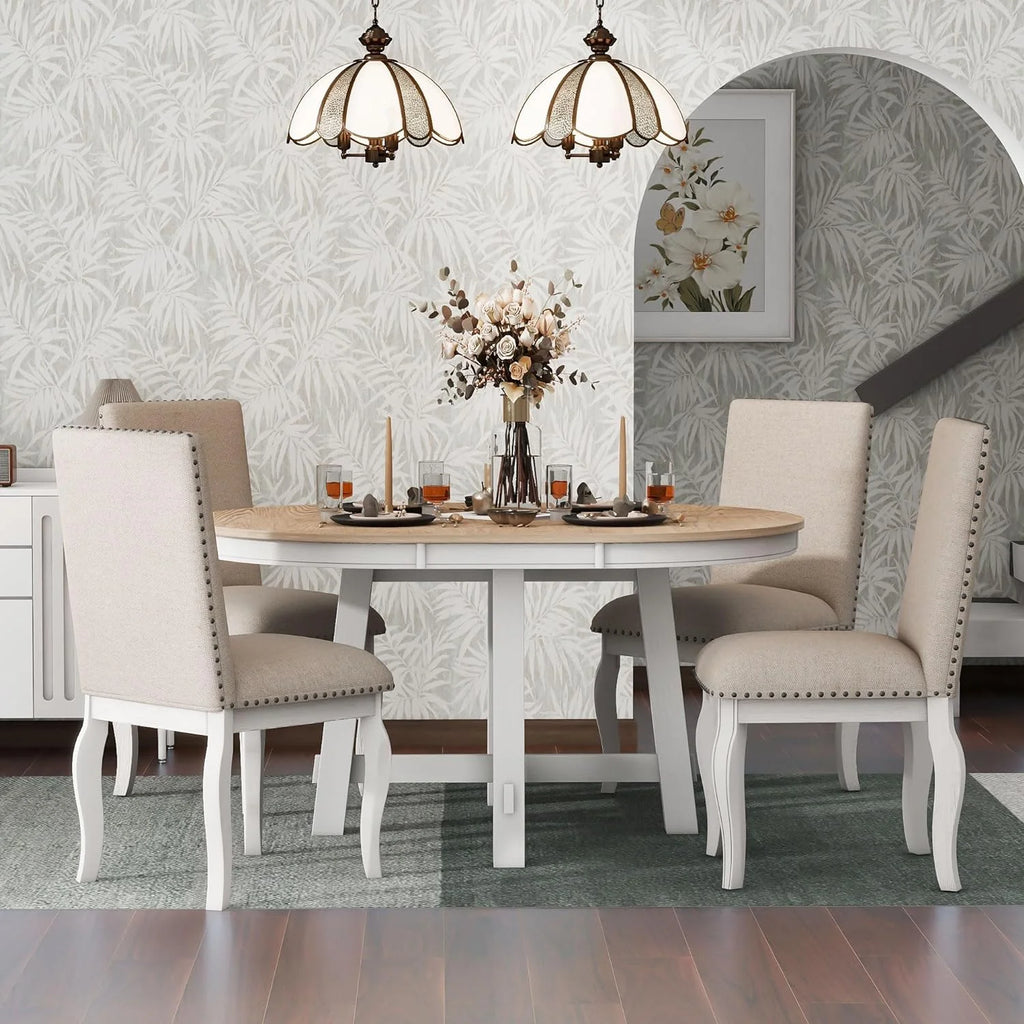 5-Piece Round Dining Table and Upholstered Chair Set with Shelf E16437