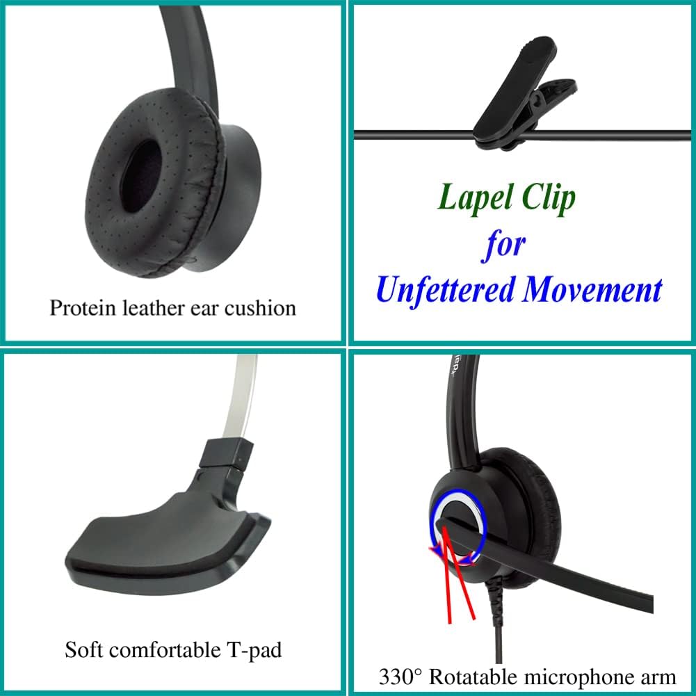 Noise Cancelling Binaural RJ9 VoIP Phone Headset with 3.5mm Adapter C487