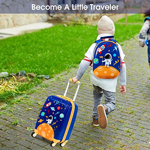 2Pc Kid Carry On Luggage Set, 12" & 18" Suitcase with 4 Spinner Wheels V45537
