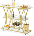 3 Tiers Metal Bar Serving Cart with Wine Rack Glass Holder T445470