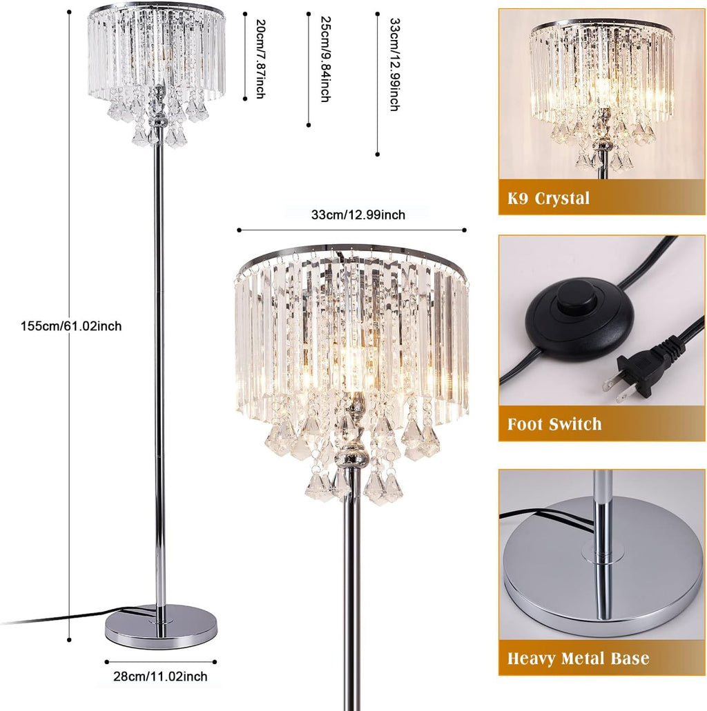 Crystal & Glass 3-Lights Chrome Finish Floor Lamp Q960085