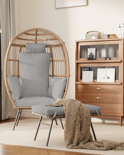 Oversized Rattan Egg Chair with Ottoman and Cushion M819184