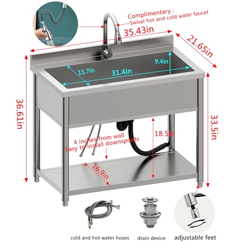 Stainless Steel Freestanding Utility Sink with Pull-out Faucet W98277