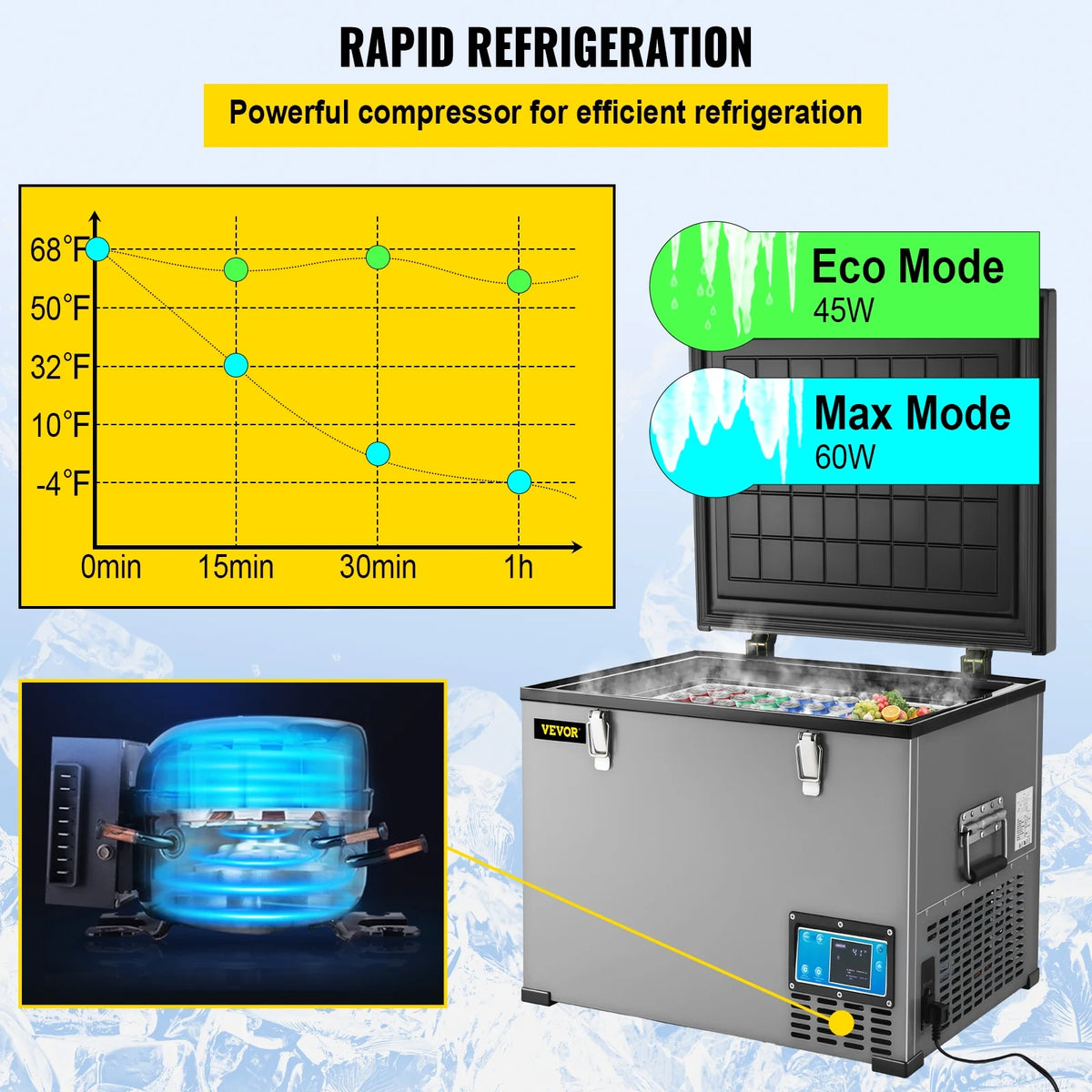 48 Qt 12v Portable Freezer with Single Zone Electric Compressor Cooler T3436