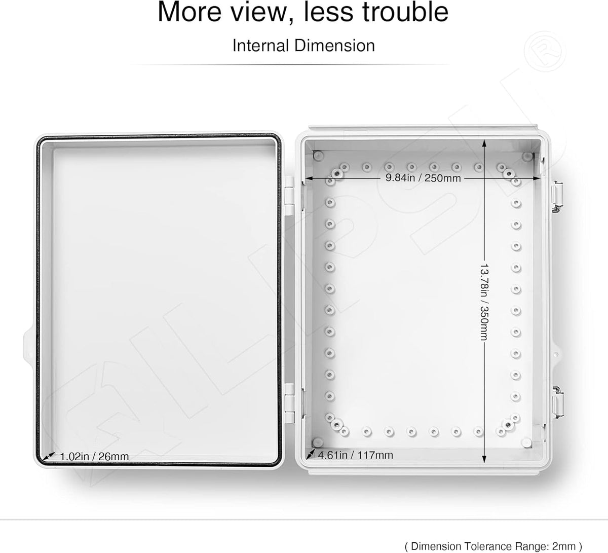 Hinged Cover Stainless Steel Latch Junction Box with Mounting Plate, ABS Plastic IP67 Waterproof Grey K3958