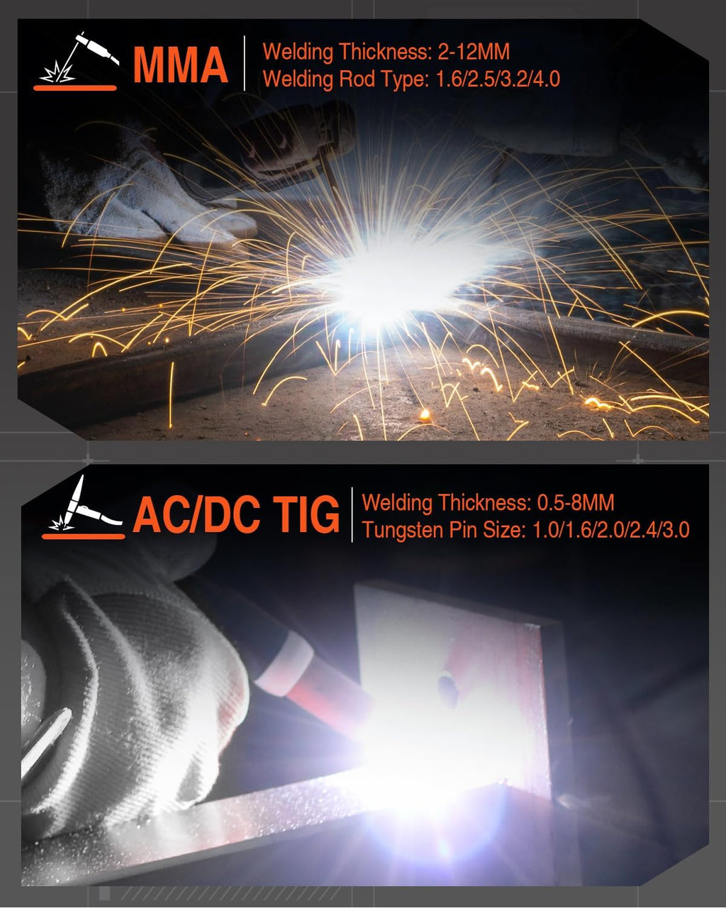 200Amp AC/DC Aluminum TIG Welder with Pulse 4 in 1 Multiprocess Welding Machine Dual Voltage 110V/220V IGBT Inverter HF TIG/Stick/Arc/Spot Welder A5166
