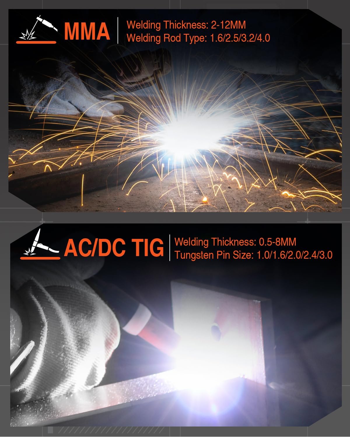 200Amp AC/DC Aluminum TIG Welder with Pulse 4 in 1 Multiprocess Welding Machine Dual Voltage 110V/220V IGBT Inverter HF TIG/Stick/Arc/Spot Welder A5166