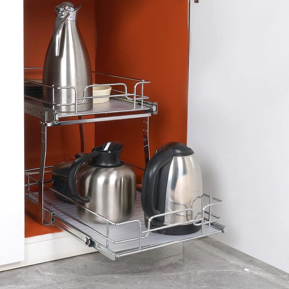 Chrome-Plated Steel 2 Tier Slide Out Cabinet Organizer X163