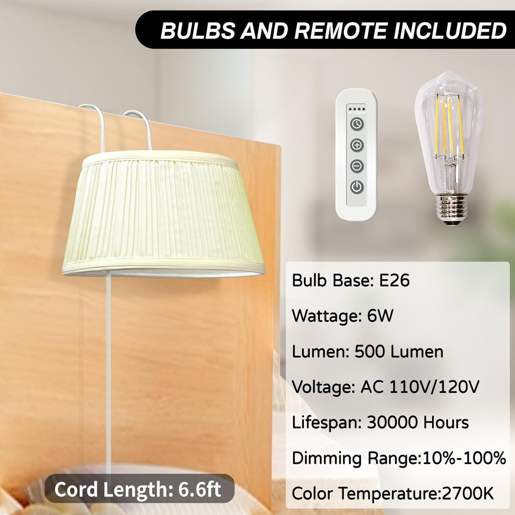 Bed Reading Light with Adjustable Hook and Fabric Shade D343