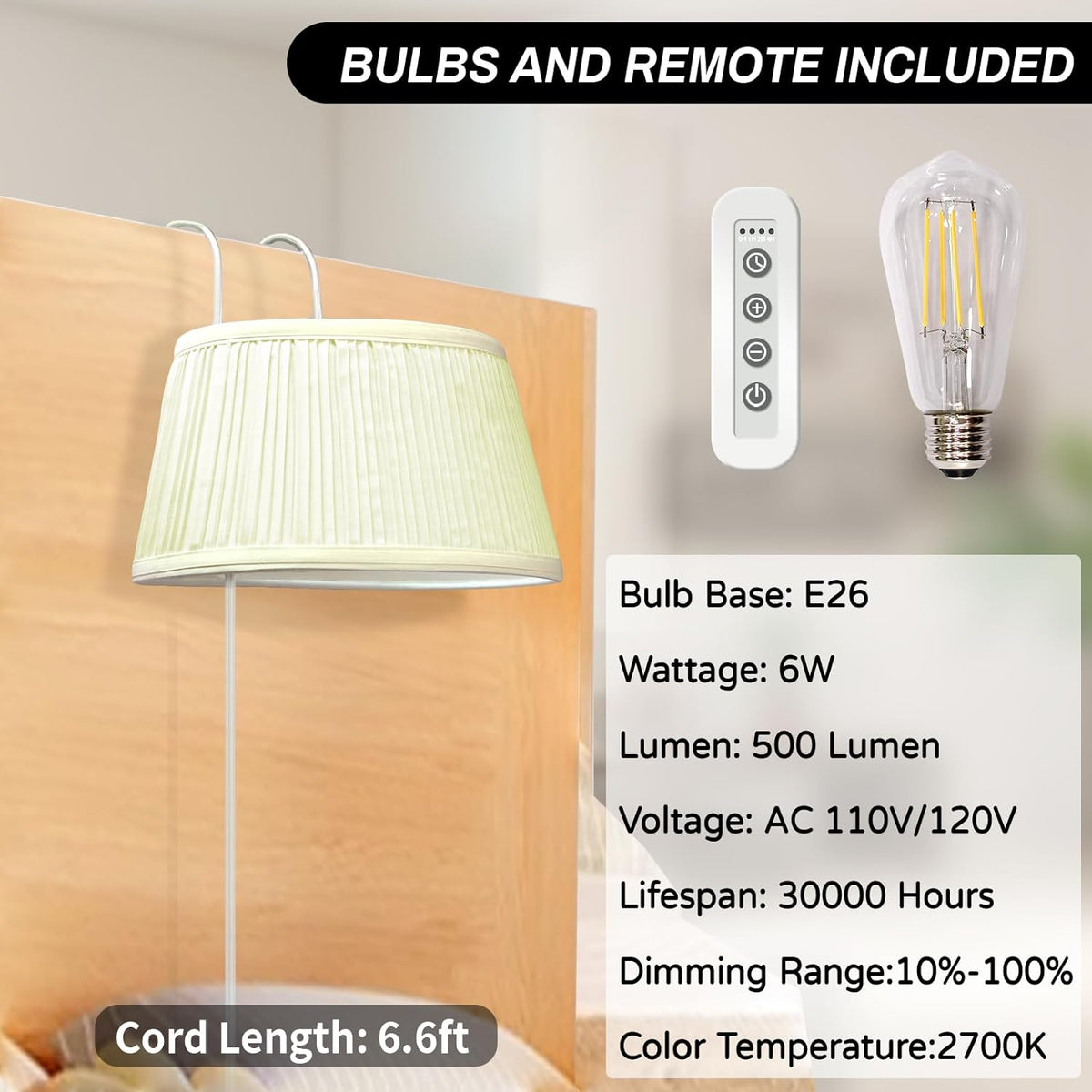 Bed Reading Light with Adjustable Hook and Fabric Shade D343