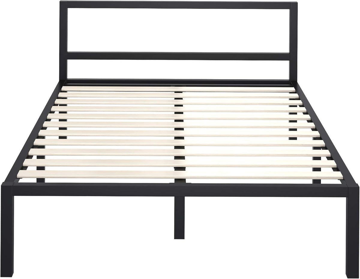 Full Size Black Metal Platform Bed Frame with Headboard Y89521