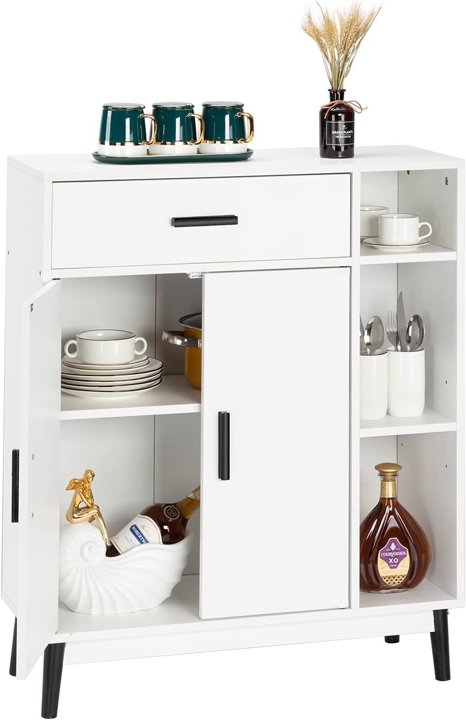 White Accent Buffet Cabinet with Open Shelves and Doors U291859