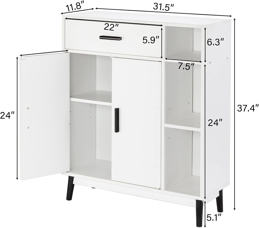 White Accent Buffet Cabinet with Open Shelves and Doors U291859