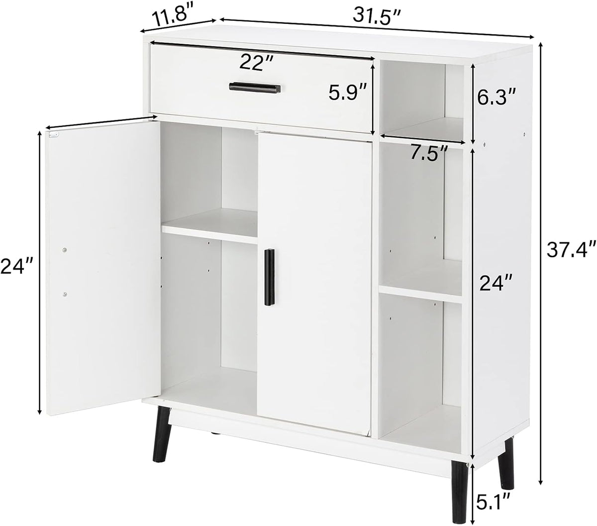 White Accent Buffet Cabinet with Open Shelves and Doors U291859