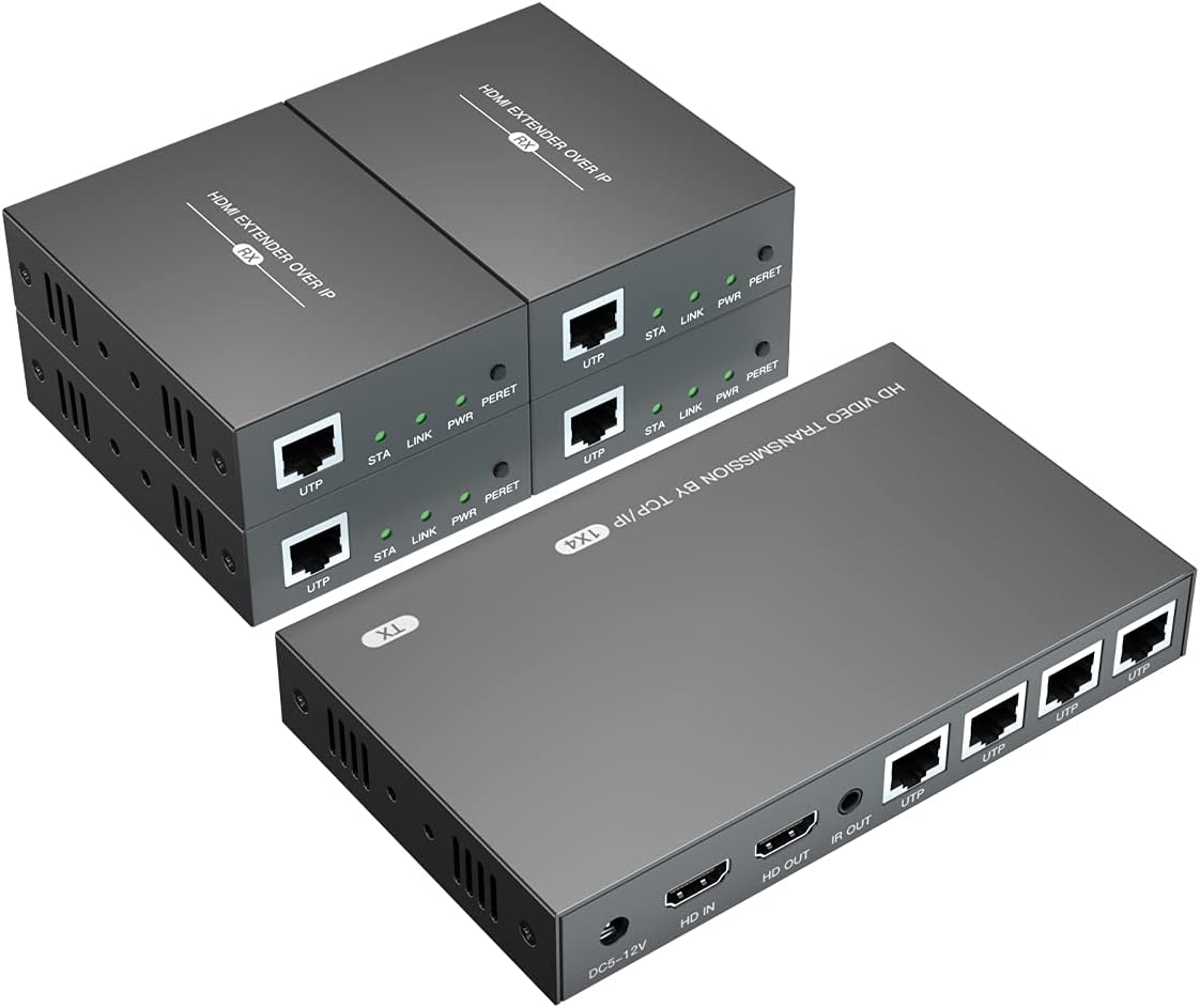 HDMI Splitter Extender 1x4 1080P Over Cat5e/6 Loopout 1 in 4 Out H4839