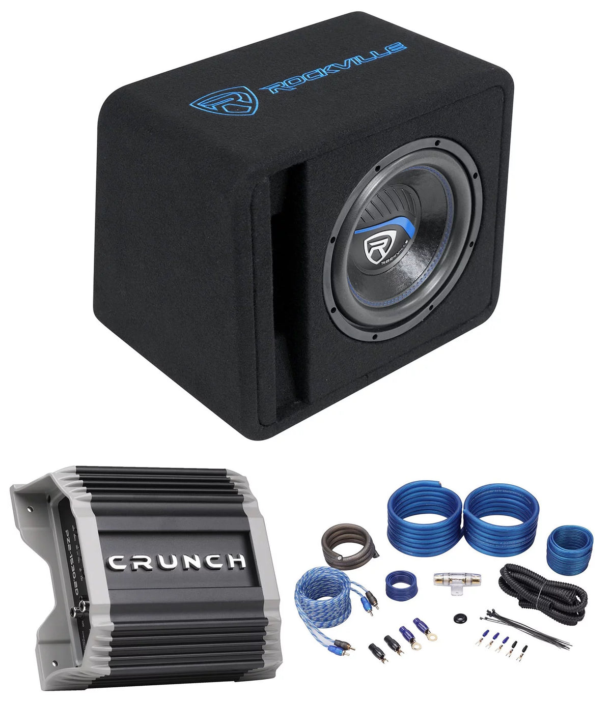 10" 1200w Car Subwoofer + Vented Sub Enclosure + Amp K39437