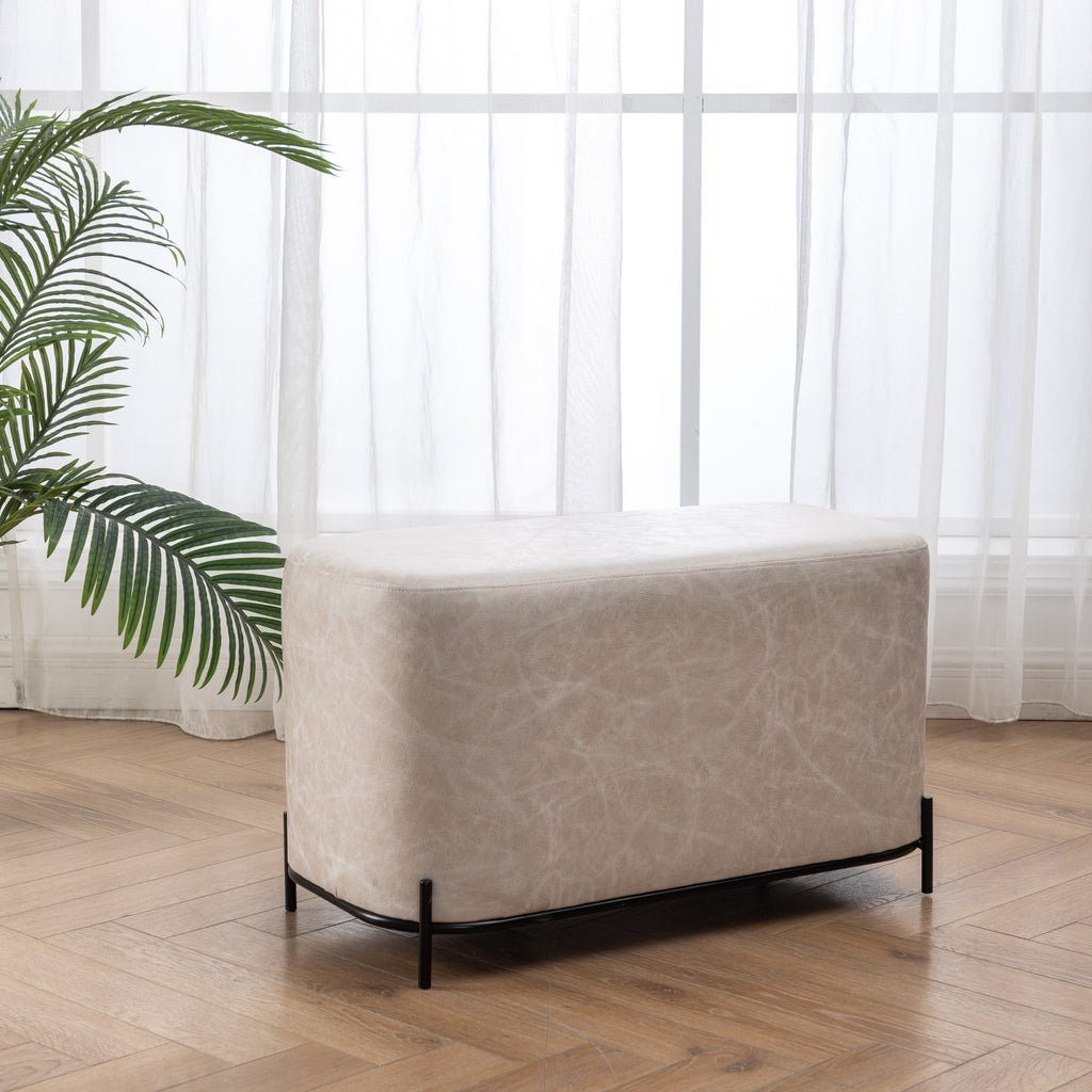 Tan Solid Faux Leather Decorative Bench J665130