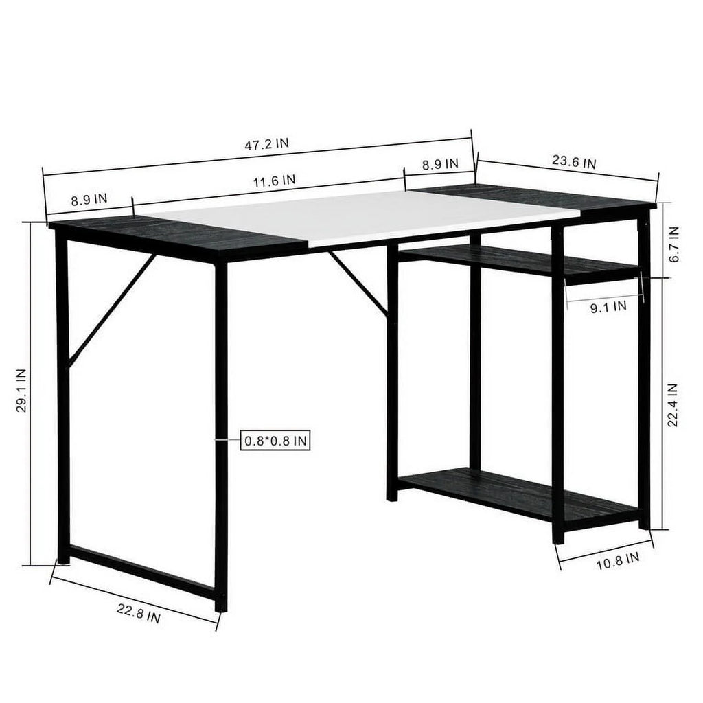 47.2" L Writing Computer Desk with 2 Storage Shelves White & Black U55402