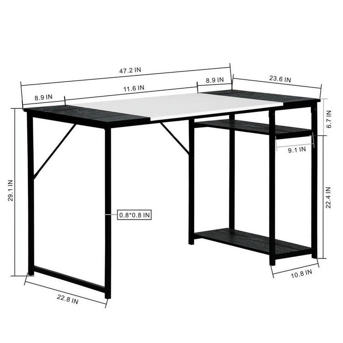 47.2" L Writing Computer Desk with 2 Storage Shelves White & Black U55402