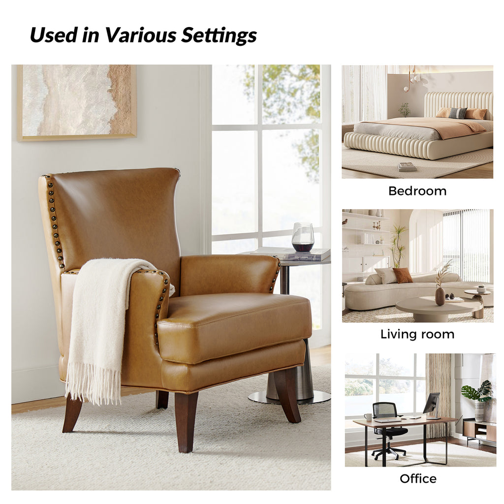 Camel Leather Upholstered Accent Chair Wood Leg X277894