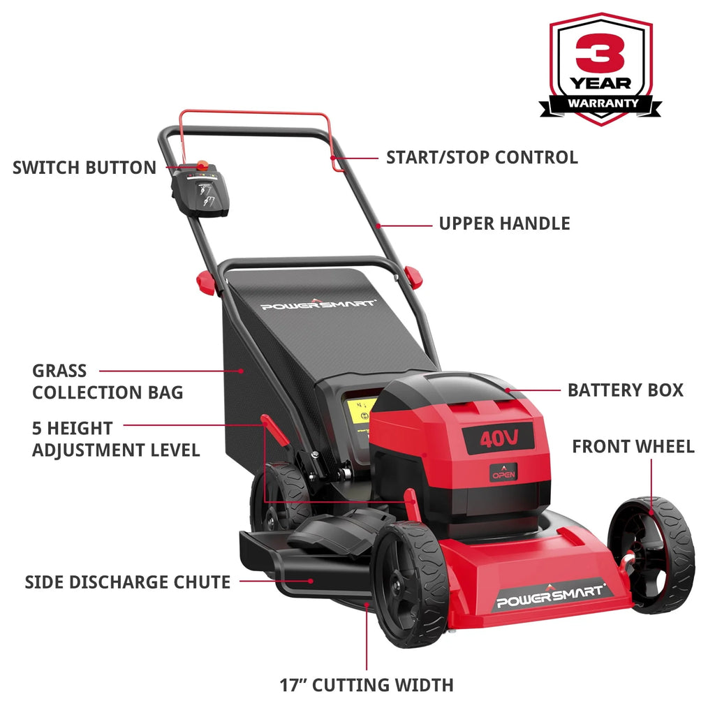 40V 17-inch Cordless Brushless Electric Push Lawn Mower K34393