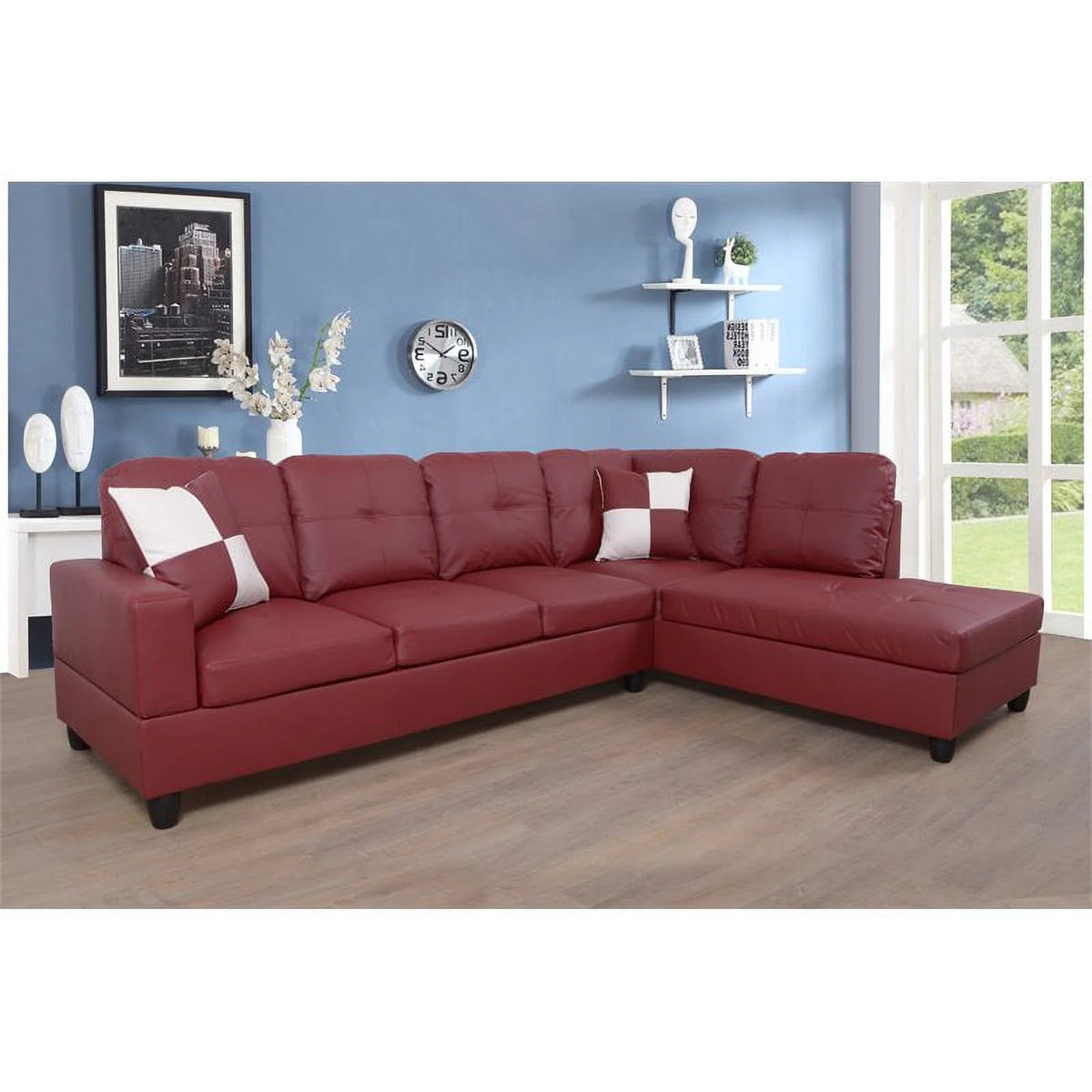 Wine Red Right-Facing Sectional Sofa Set I341