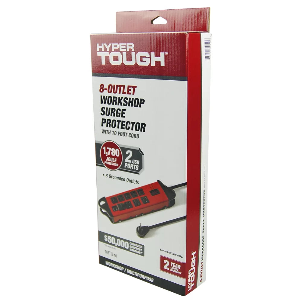 8-Outlet 10ft Metal Surge Protector with 2 Usb J576