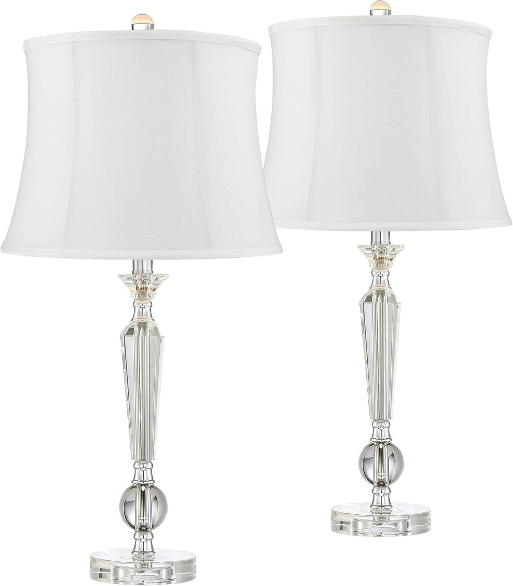 Set of 2 Clear Crystal Glass Table Lamps with Black Drum Shade W902404