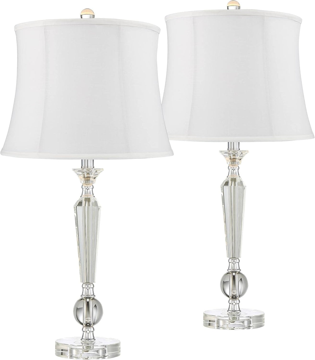 Set of 2 Clear Crystal Glass Table Lamps with Black Drum Shade W902404