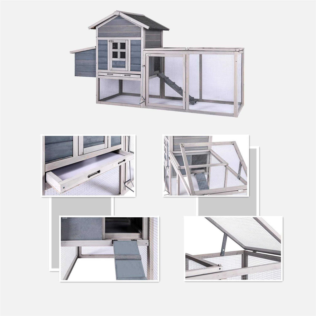 Chicken Coop for 2-4 Chickens Wooden Run Cage with Ramps H40808