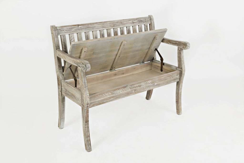 Rustic Distressed Acacia Storage Bench O414018