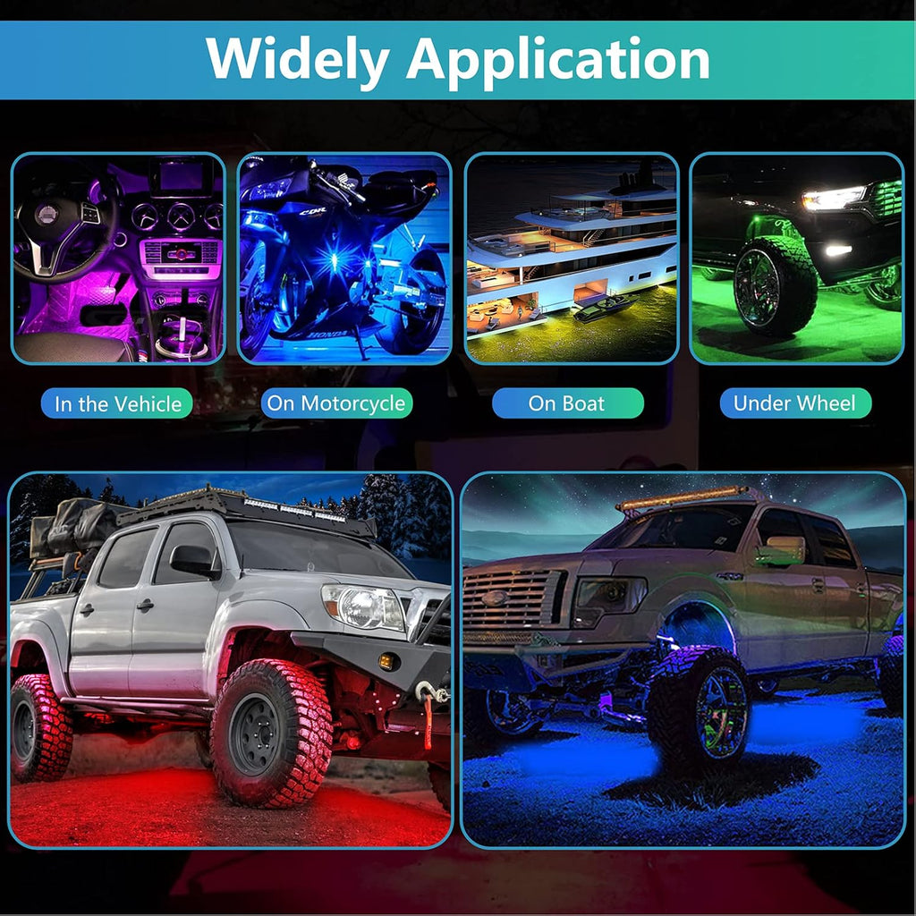 12 Pods LED Rock Lights Kit, APP/RF Control Multicolor Waterproof Exterior Rock Lights B3379