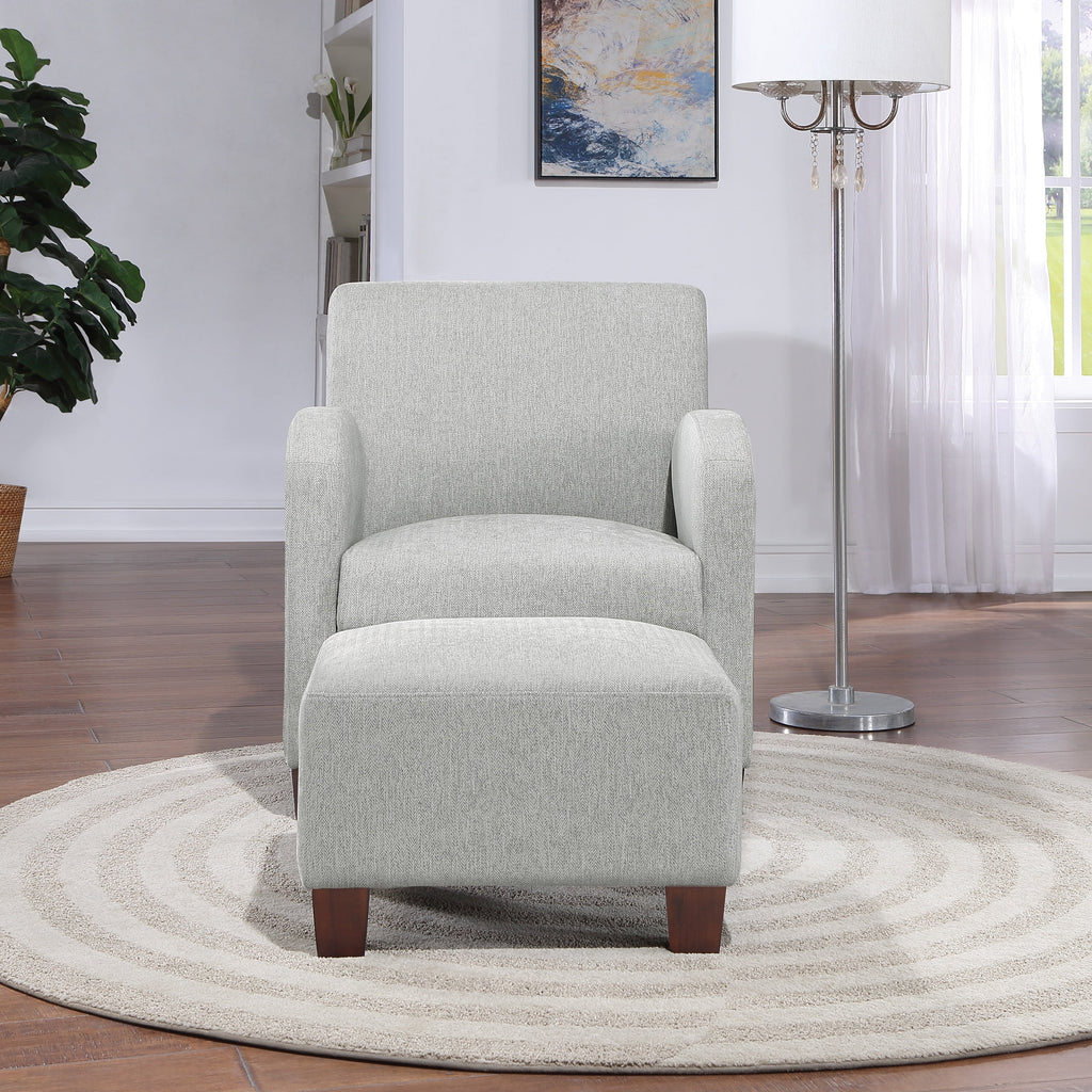 Chair & Ottoman Herringbone Smoke Gray Fabric with Medium Espresso Legs V4599
