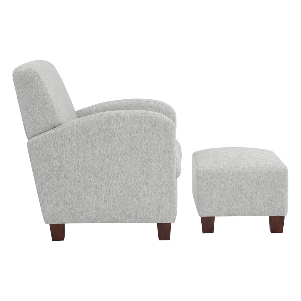 Chair & Ottoman Herringbone Smoke Gray Fabric with Medium Espresso Legs V4599