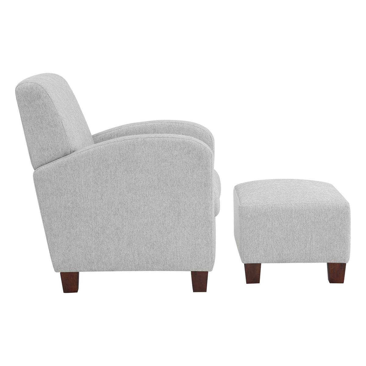 Chair & Ottoman Herringbone Smoke Gray Fabric with Medium Espresso Legs V4599