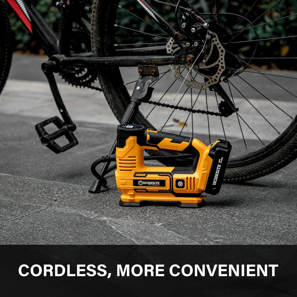 Tire Inflator Air Compressor Portable, 20V Cordless Tire Pump 150 PSI with Digital Pressure Gauge, Rechargeable Li-ion Battery and 12V Car Power Adapter Pack of 2 Q3320